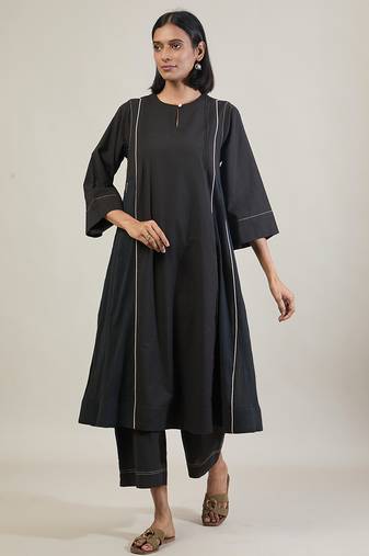 Jet black cotton kurta set