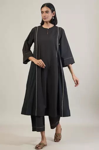 Jet black cotton kurta set