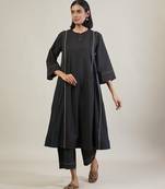Jet black cotton kurta set