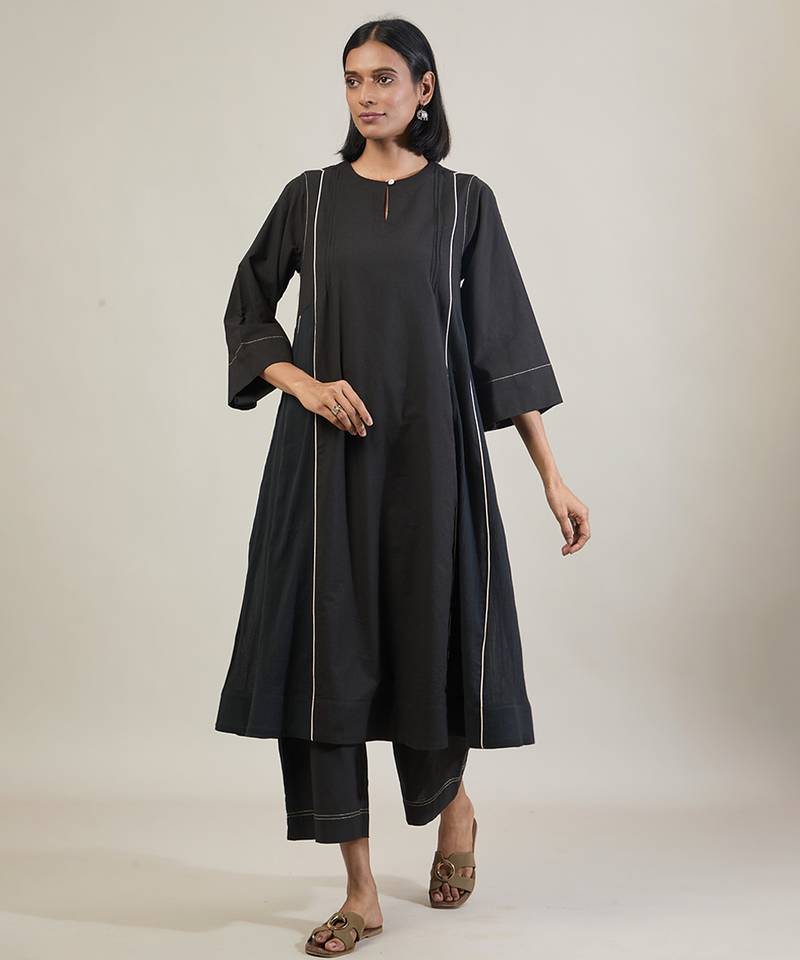 Jet black cotton kurta set