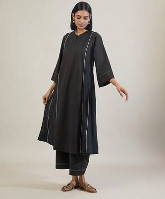 Jet black cotton kurta set 2