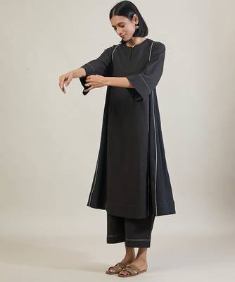 Jet black cotton kurta set 3