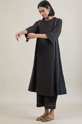 Jet black cotton kurta set