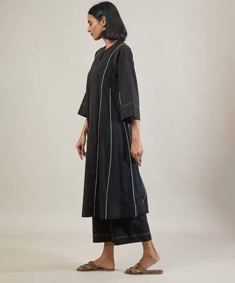Jet black cotton kurta set 4