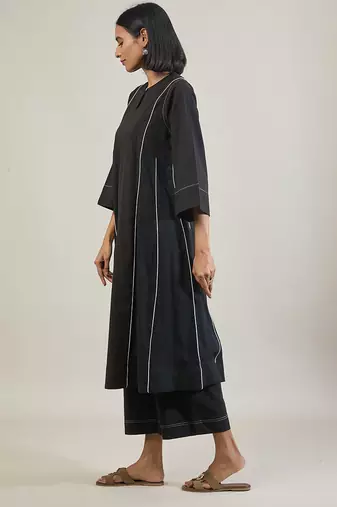 Jet black cotton kurta set