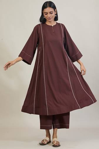 Coffee brown cotton kurta set