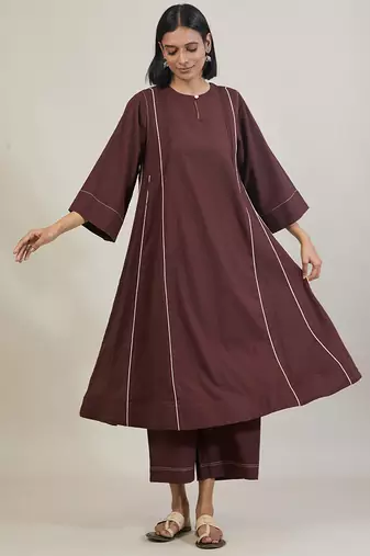 Coffee brown cotton kurta set