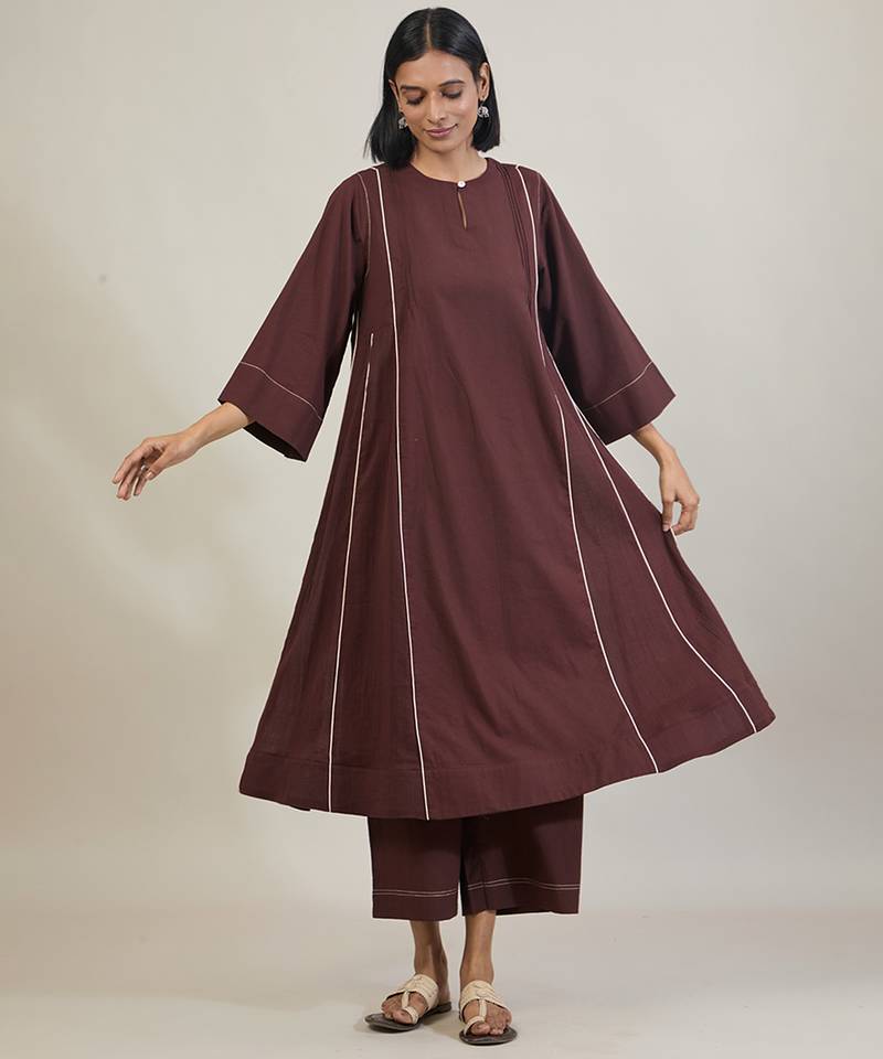 Coffee brown cotton kurta set