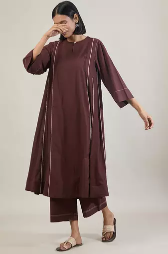 Coffee brown cotton kurta set
