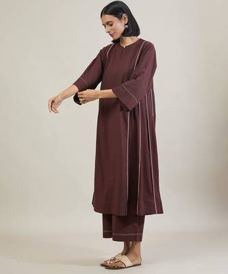 Coffee brown cotton kurta set 3