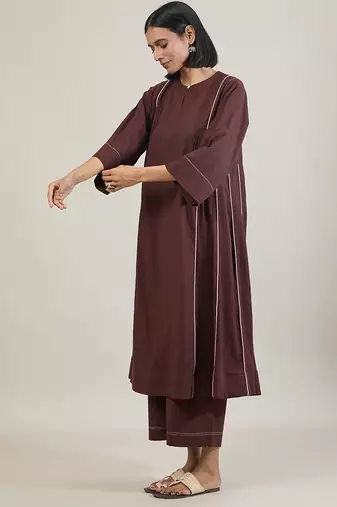 Coffee brown cotton kurta set
