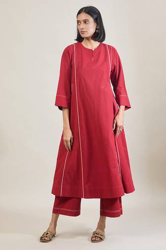 Brick red cotton kurta set