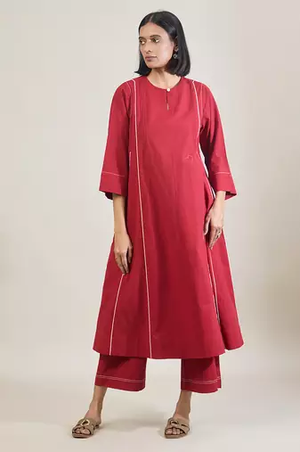 Brick red cotton kurta set