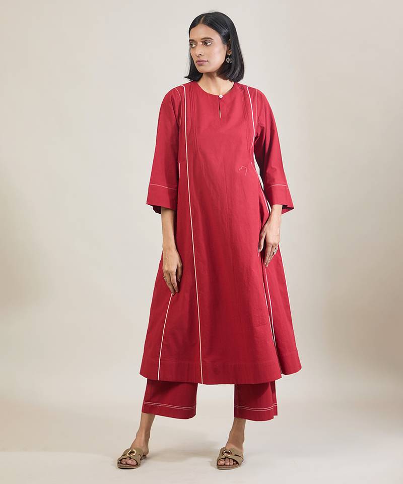 Brick red cotton kurta set