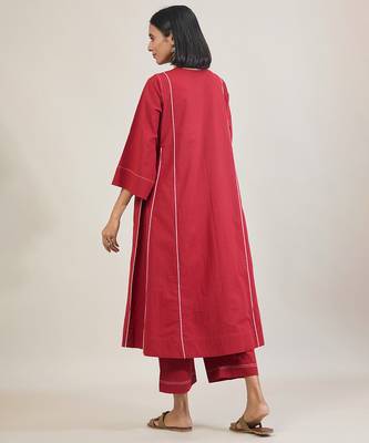 Brick red cotton kurta set 3