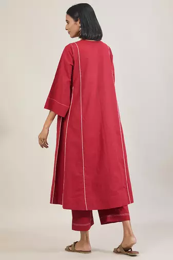 Brick red cotton kurta set