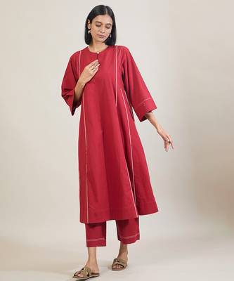 Brick red cotton kurta set 4