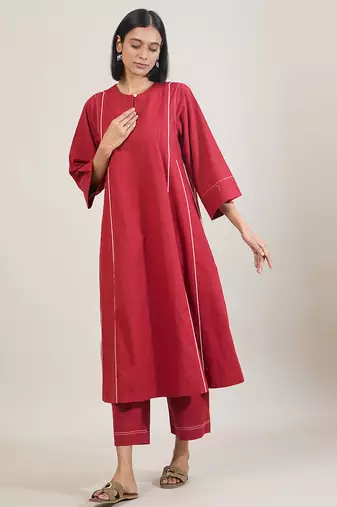 Brick red cotton kurta set