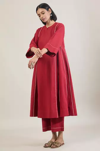 Brick red cotton kurta set