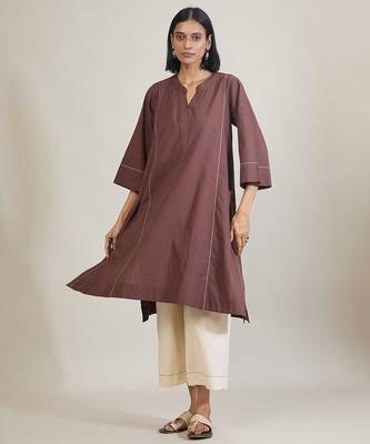 Coffee brown cotton kurta set 1