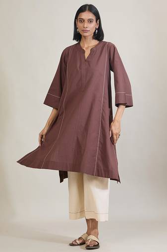 Coffee brown cotton kurta set
