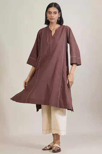 Coffee brown cotton kurta set