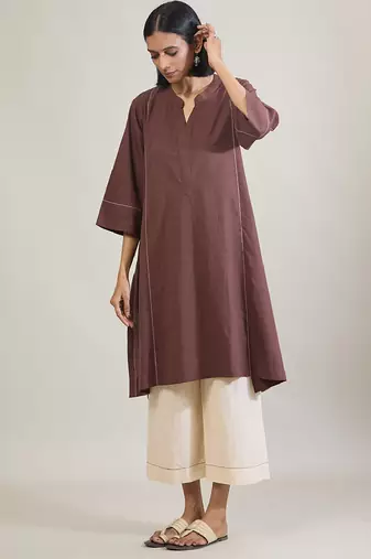Coffee brown cotton kurta set