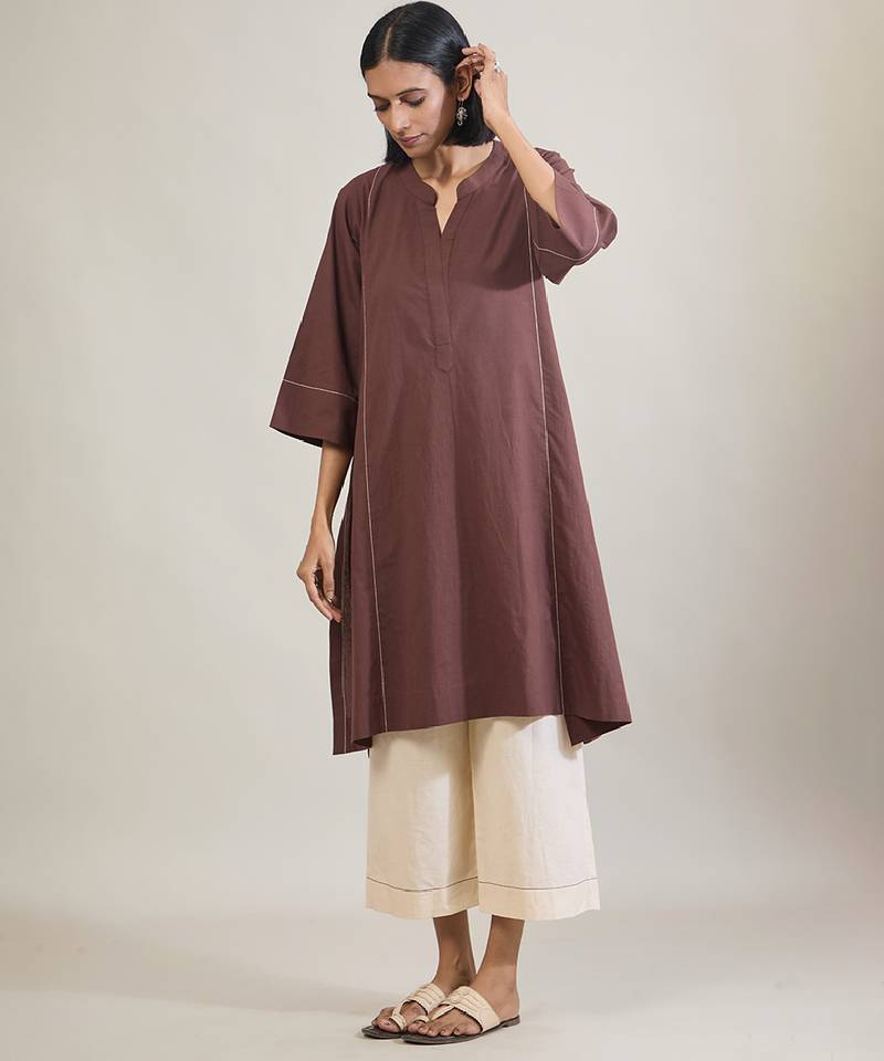 Coffee brown cotton kurta set