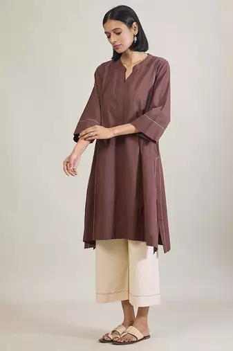 Coffee brown cotton kurta set