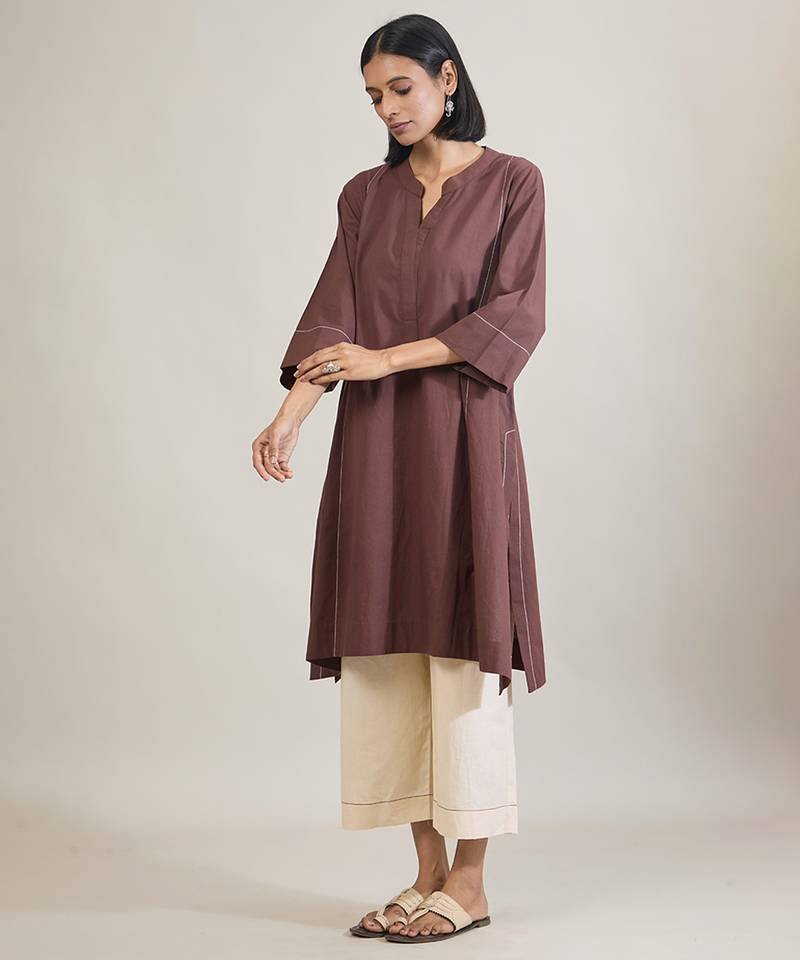 Coffee brown cotton kurta set