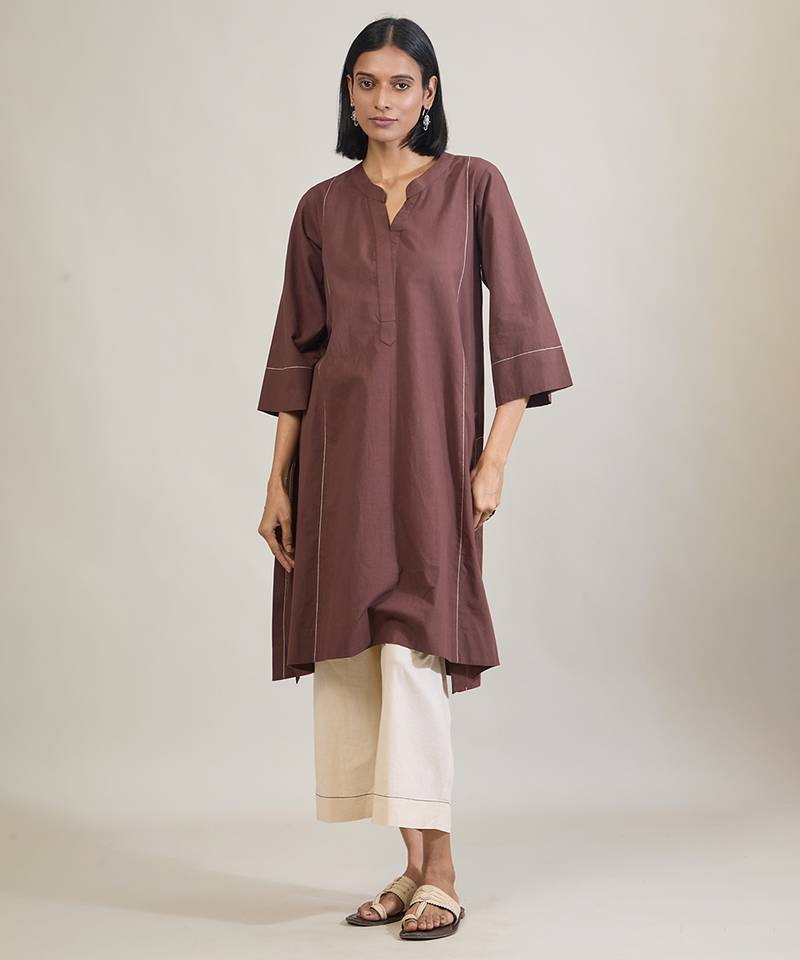 Coffee brown cotton kurta set