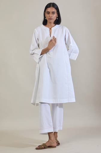 Stark white cotton straight kurta set