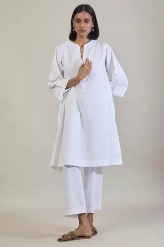 Stark white cotton straight kurta set