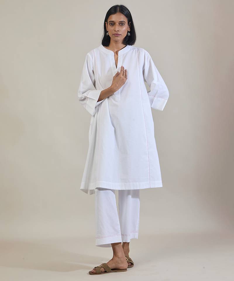 Stark white cotton straight kurta set