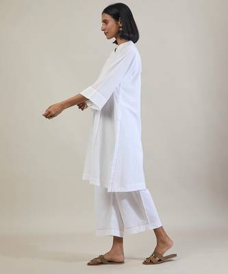 Stark white cotton straight kurta set 2