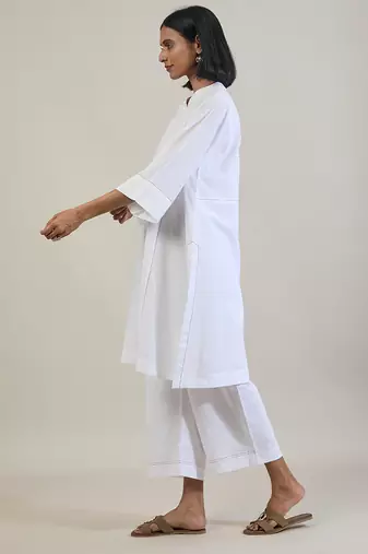 Stark white cotton straight kurta set