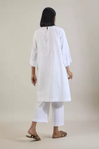Stark white cotton straight kurta set