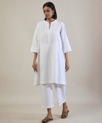 Stark white cotton straight kurta set 5