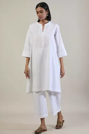 Stark white cotton straight kurta set