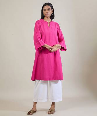 Magenta pink cotton straight kurta set 1