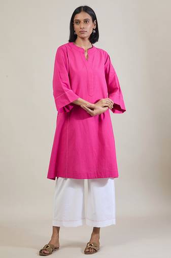 Magenta pink cotton straight kurta set