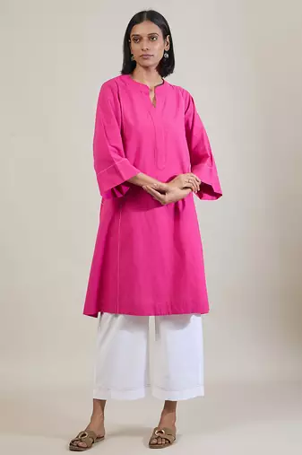 Magenta pink cotton straight kurta set
