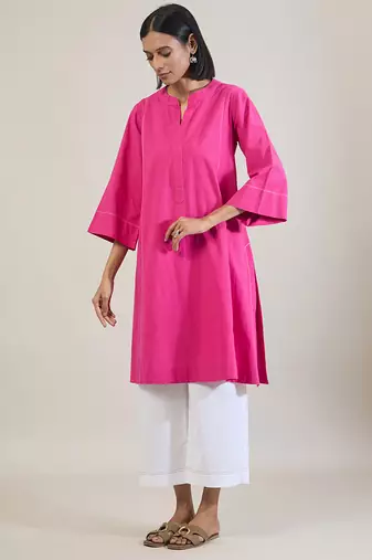 Magenta pink cotton straight kurta set