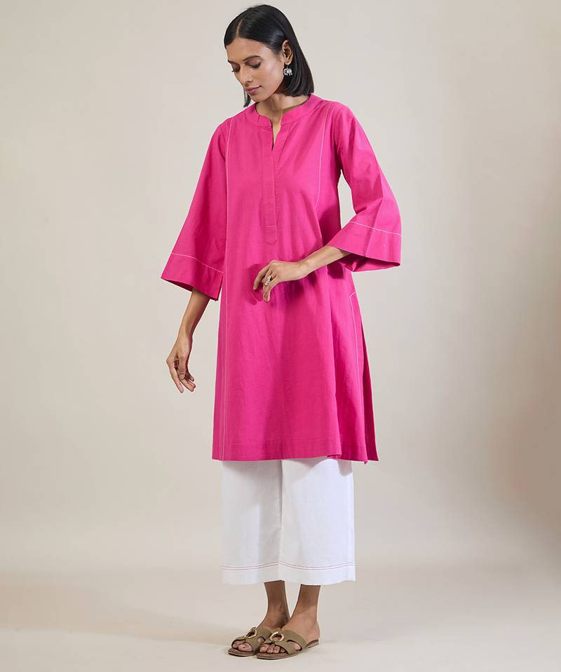 Magenta pink cotton straight kurta set