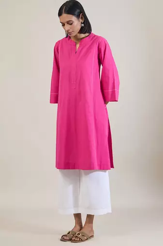 Magenta pink cotton straight kurta set