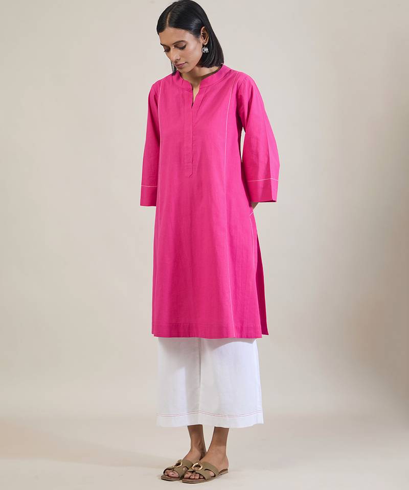 Magenta pink cotton straight kurta set