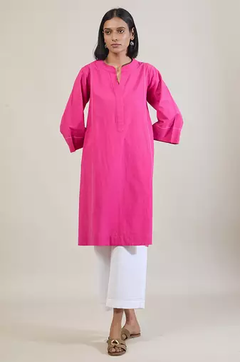 Magenta pink cotton straight kurta set
