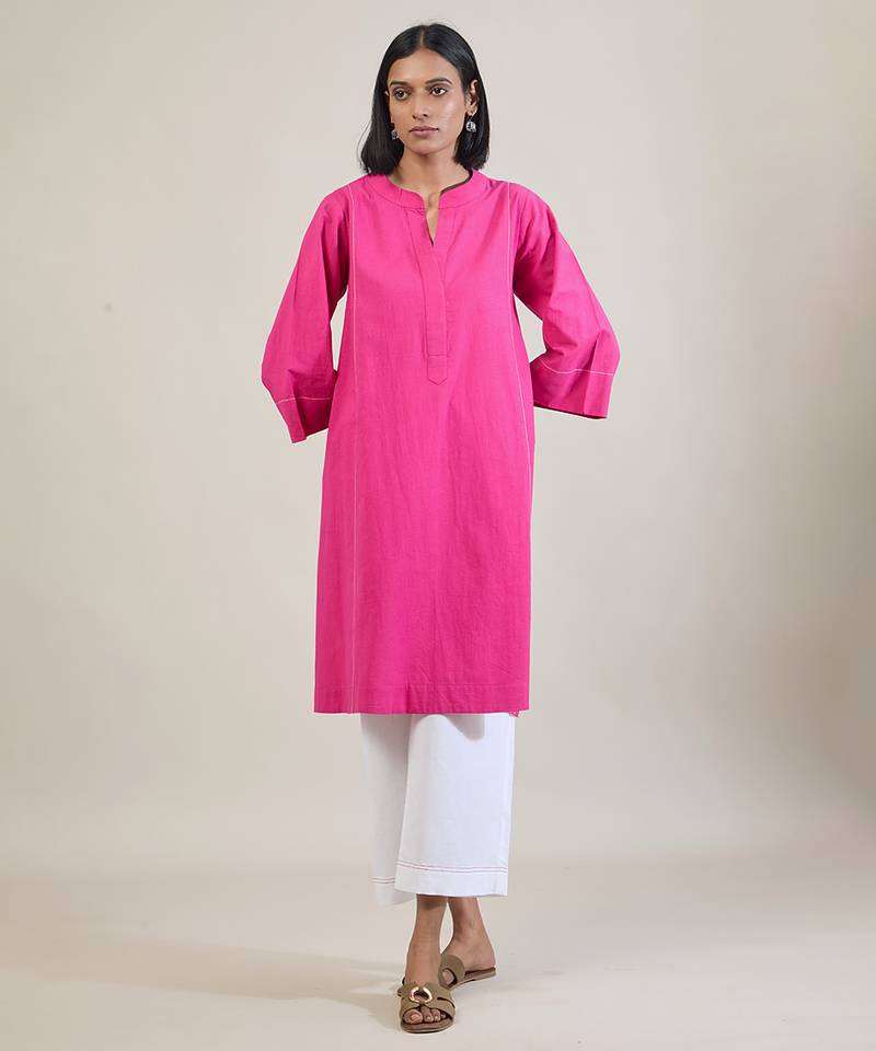 Magenta pink cotton straight kurta set