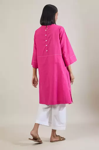 Magenta pink cotton straight kurta set