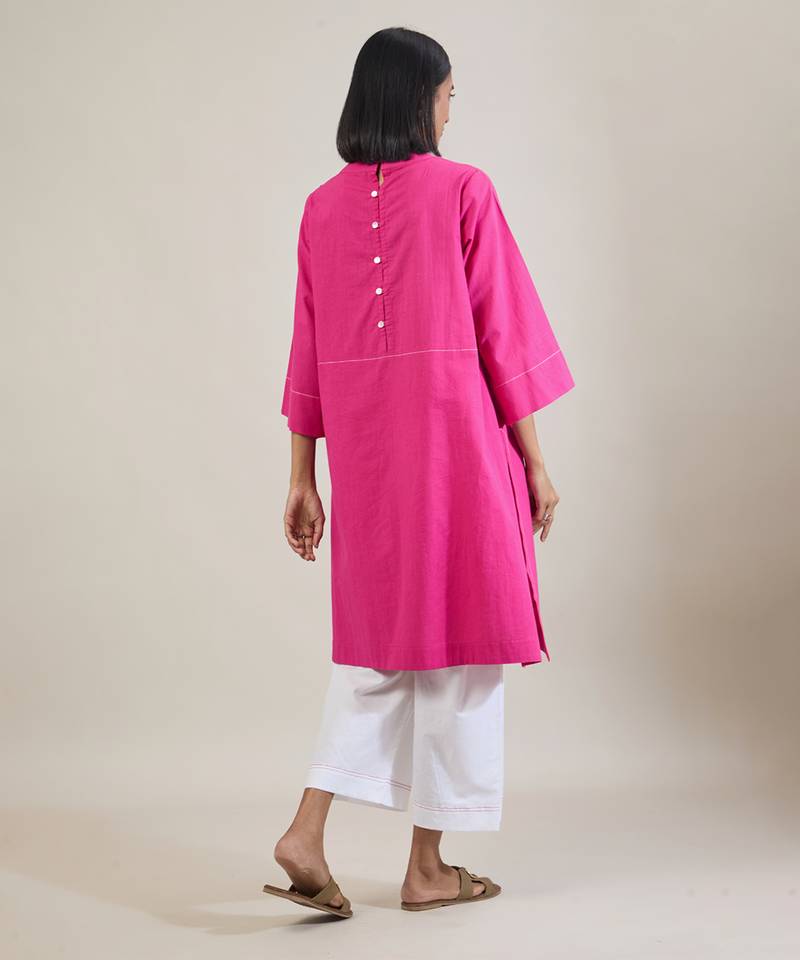 Magenta pink cotton straight kurta set